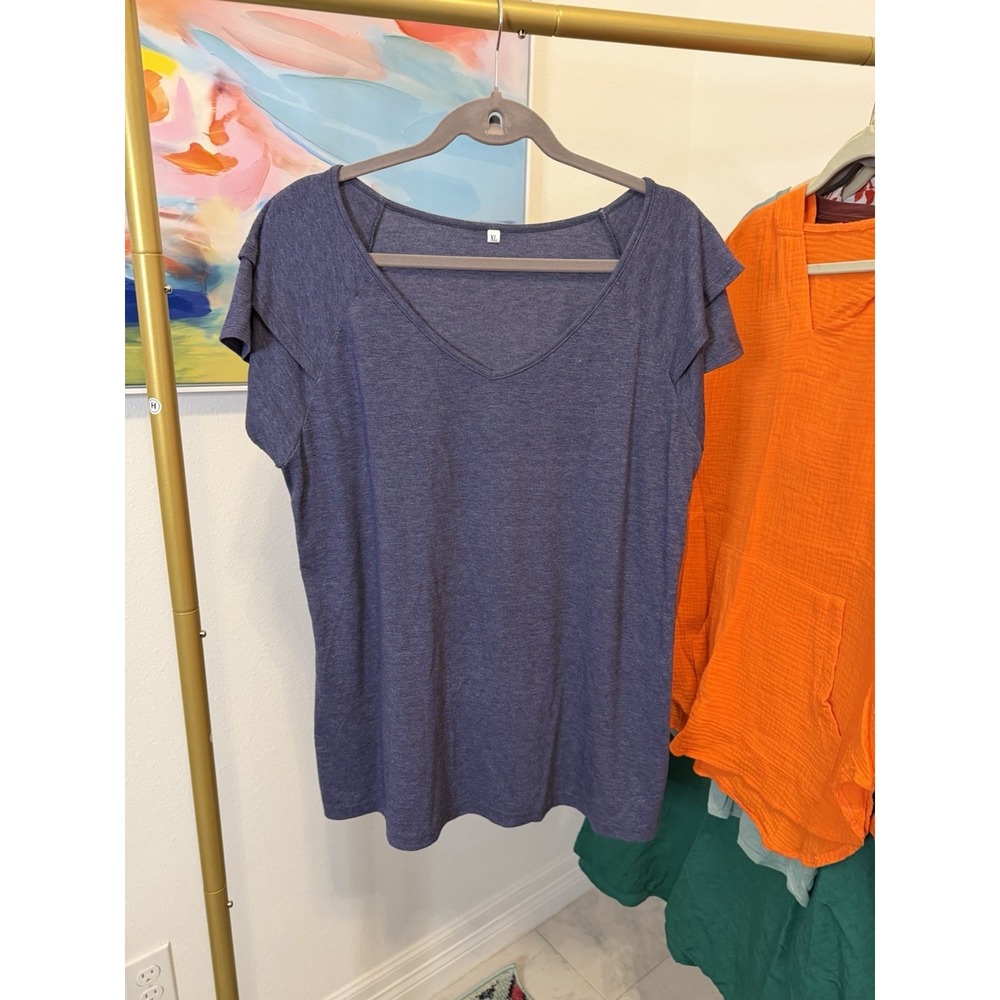 Women's Blue‎ V Neck Casual Shirt XL